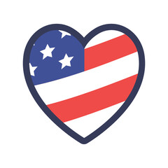USA flag heart. United States of America national symbol. American love emblem.