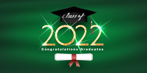 Class of 2022 vector illustration text for graduation gold design, congratulation event, T-shirt, party, high school or college graduate. Lettering for greeting, invitation card 
