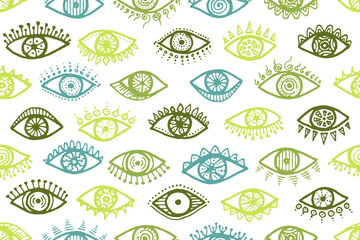Hand drawn open eyes abstract endless pattern.