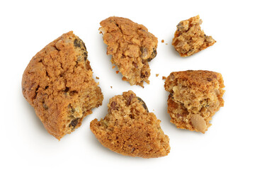 oatmeal cookies with flax, pumpkin and sunflower seeds isolated on white background with clipping path and full depth of field. Top view. Flat lay