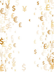 Euro dollar pound yen gold icons flying currency vector design. Trading concept. Currency icons