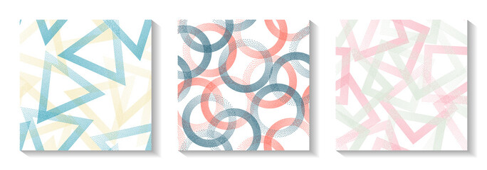 Seamless geometric vector patterns set with shapes of dots.