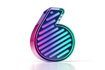Colorful 3D neon typeface.  Flashy number 6 in magenta to blue gradient. High quality 3D rendering.