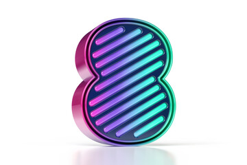 Colorful 3D neon typography. Striking style number 8 in pink to blue gradient. High quality 3D rendering.