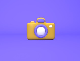 Camera Yellow Colored Illustration on Blue Bg 3d render illustration