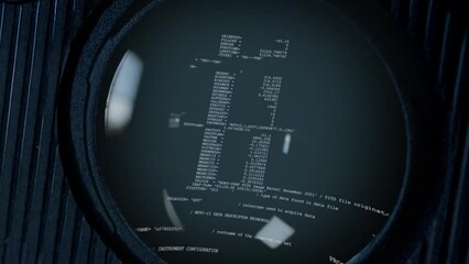 Zoom on lens of VR AR headset with program start in digital internet world - Powered by Adobe