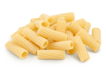 raw italian tortiglioni pasta isolated on white background with clipping path and full depth of field