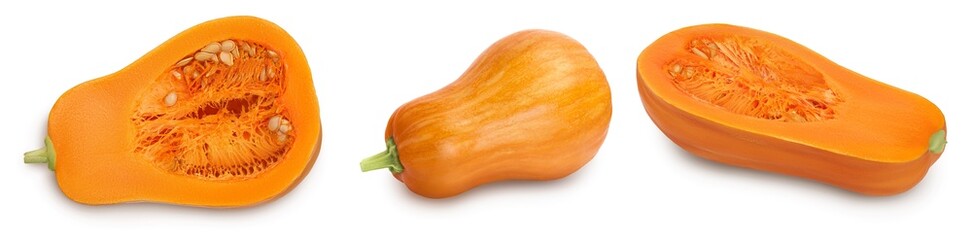 Fresh orange pumpkin isolated on white background with clipping path and full depth of field. Set or collection