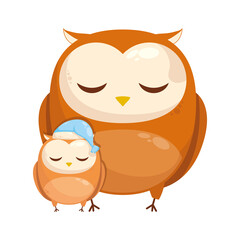 family owls sleeping