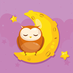 owl sleeping in moon