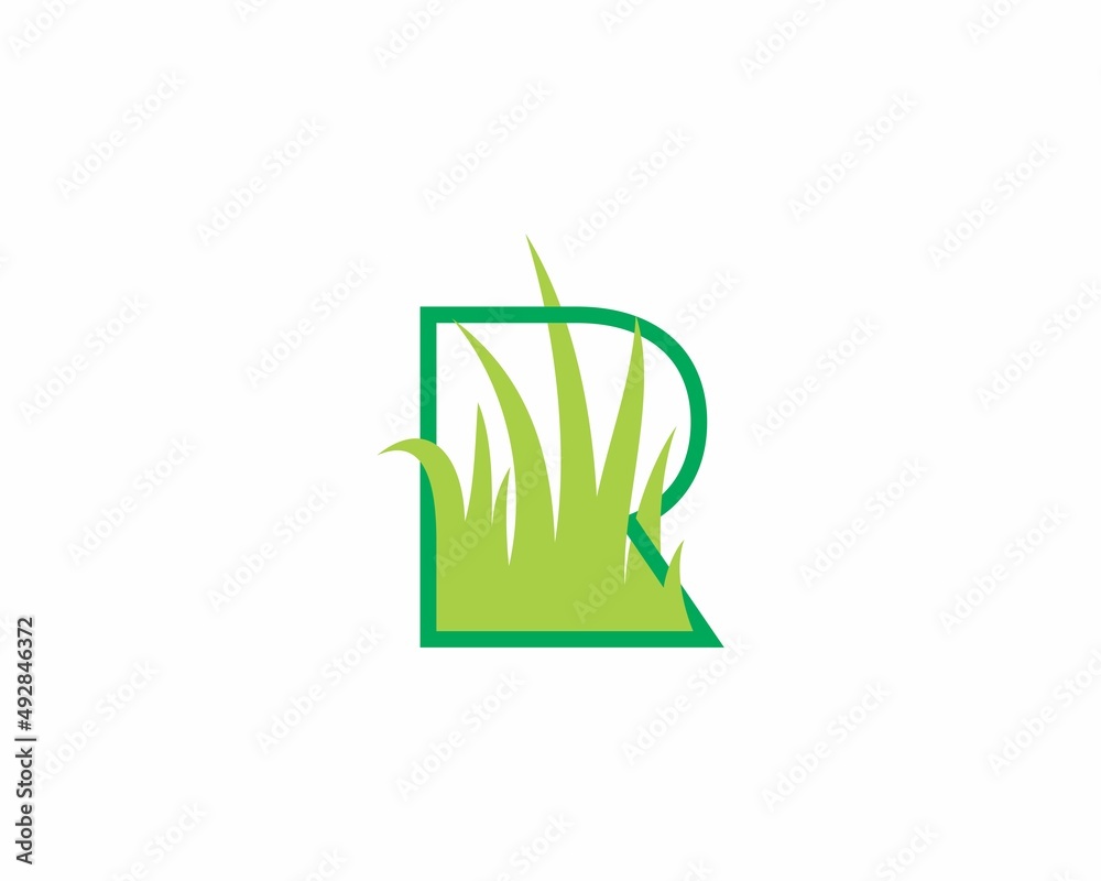 Sticker Letter R with Grass Logo Vector 002