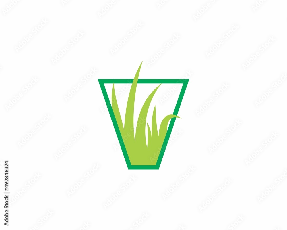 Sticker letter v with grass logo vector 002