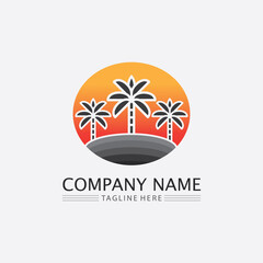 Palm tree summer logo template tropical design vector