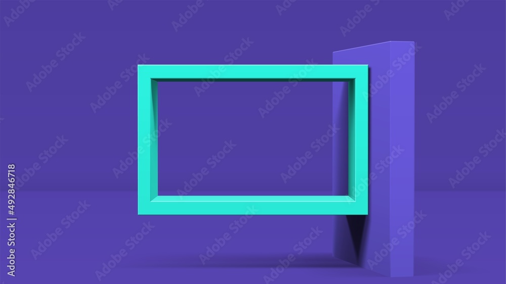 Poster 3d frame on stand or abstract minimalistic rectangle composition with the colorful room on the backg