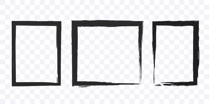 Set of black grunge frames. Empty frames for your projects. Black scratched border. Vector clipart isolated on white background.