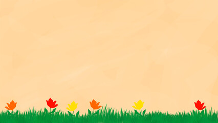 Spring background with grass and flowers and copy space