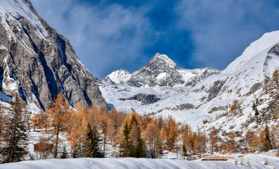 Großglockner, Winter, Lucknerhaus, Schnee, Schneedecke, weiß, schneeweiß, winterlich, Licht, Schatten, Alm, Osttirol, Köndnitztal, Eis, vereist, Spuren, Weg, kalt, Nationalpark, Hohe Tauern, Lärche, J