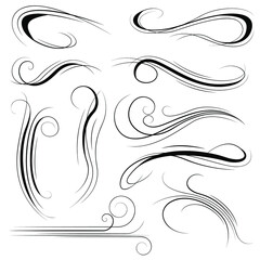 Set Black Collection Simple Line Winds Gust Squall Curl Doodle Outline Nature Element Vector Design Style Sketch Isolated Illustration