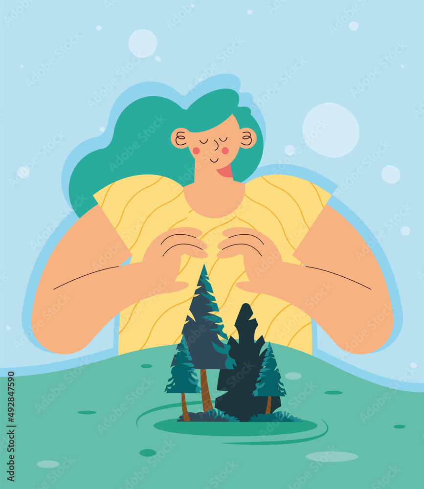 Poster ecologist woman protecting trees