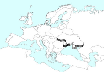 ukraine in the middle of europe: map to color or draw, for schools, laboratories, various offices. Edges in three-dimensional form in evidence on the other states, all devoid of color.