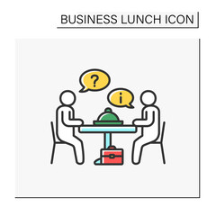Discussion color icon. Interesting communication during lunch. Workflow discussion.Business lunch concept. Isolated vector illustration
