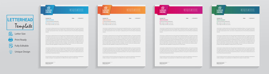 Minimal professional business letterhead design as multipurpose document and a bundle with various colors. This brand corporate identity design suits as medical, healthcare, company letterhead 