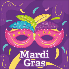 Colored mardi gras celebration poster mask with feathers Vector