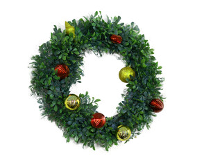 Fototapeta na wymiar christmas wreath decor on concrete wall