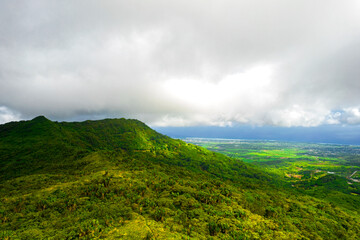 Aerial view of Piton Savanne with view of the south coast of Mauritius island