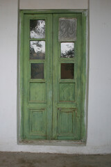 In an old wooden window in the village