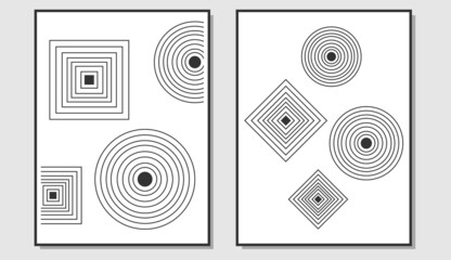 Abstract wall art. Repeating geometric circles and squares. Suitable for living room wall decoration. Vector illustration