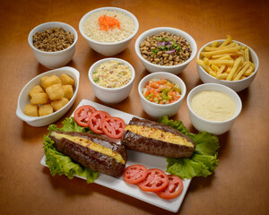 Sun meat and side dishes. Carne de sol, salted steak, typical dish from the Brazilian northeast.