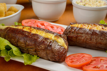 Sun meat and side dishes. Carne de sol, salted steak, typical dish from the Brazilian northeast.