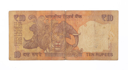 10 rupees, indian money isolated on white background