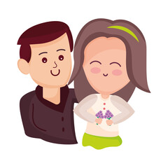 Isolated happy couple characters hugging each other Vector