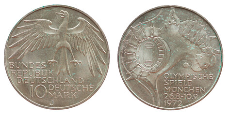Germany - circa 1982: a 10 Deutsche Mark coin of the Federal Republic of Germany with the cote of...