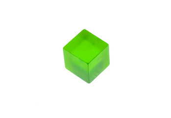 green transparent cube isolated on white background
