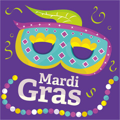 Naklejka premium Mardi gras poster venetian mask with feather decoration Vector