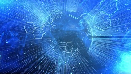 Chemical molecules animation with digital earth globe planet cyberspace. - Powered by Adobe