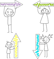 family vector figures hold arrows. Separate elements for presentations or various designs