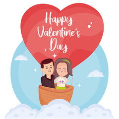 Happy couple on a balloon with a heart shape Valentine day Vector