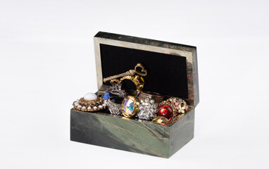 malachite jewelry box isolated on white background