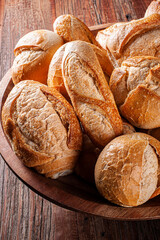 .Various types of naturally fermented breads together in a basket