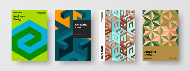 Clean poster design vector layout collection. Vivid mosaic tiles journal cover concept composition.