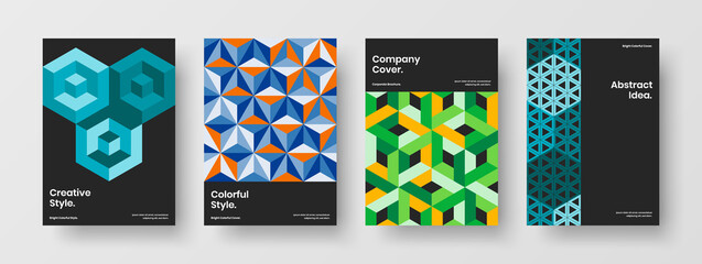 Premium geometric tiles corporate identity illustration composition. Clean postcard A4 vector design layout collection.