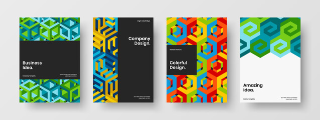 Clean handbill design vector concept bundle. Minimalistic geometric pattern pamphlet template collection.