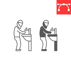 Islamic wudu line and glyph icon, washing hand and ablution, wudu vector icon, vector graphics, editable stroke outline sign, eps 10.