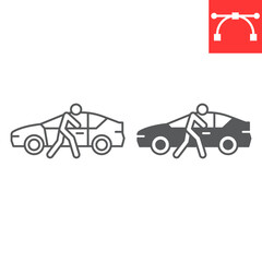 Car thief line and glyph icon, insurance and theft, car theft vector icon, vector graphics, editable stroke outline sign, eps 10.