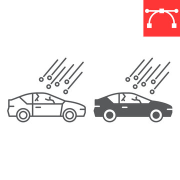 Hail Damage Line And Glyph Icon, Insurance And Car Accident, Hail On The Car Vector Icon, Vector Graphics, Editable Stroke Outline Sign, Eps 10.