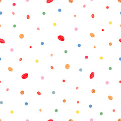 Watercolor seamless pattern with bright confetti. Polka dot background painted by watercolor. For packaging, clothing, fashion fabrics, home decor, backgrounds, postcards, scrapbooking, etc.